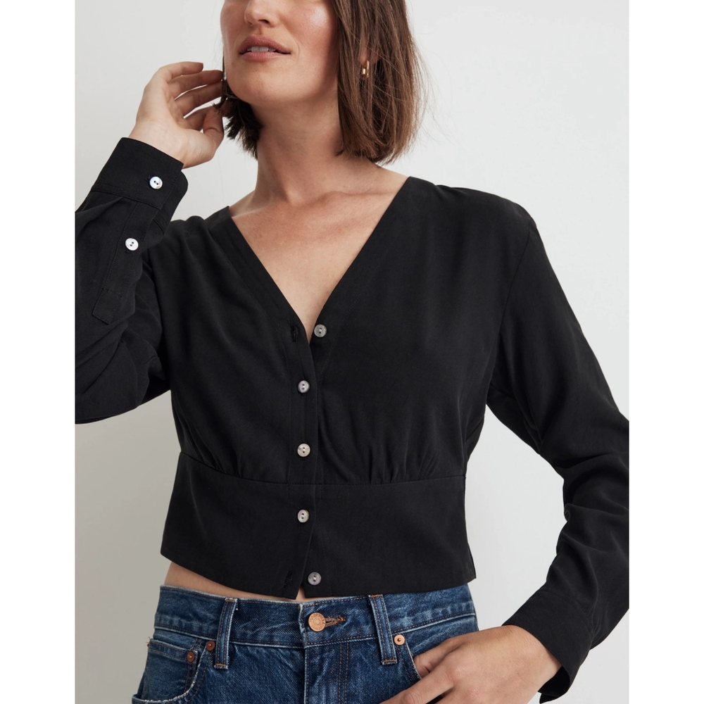 NWT Madewell V-Neck Button-Front Shirt Size XXS - Picture 4 of 7
